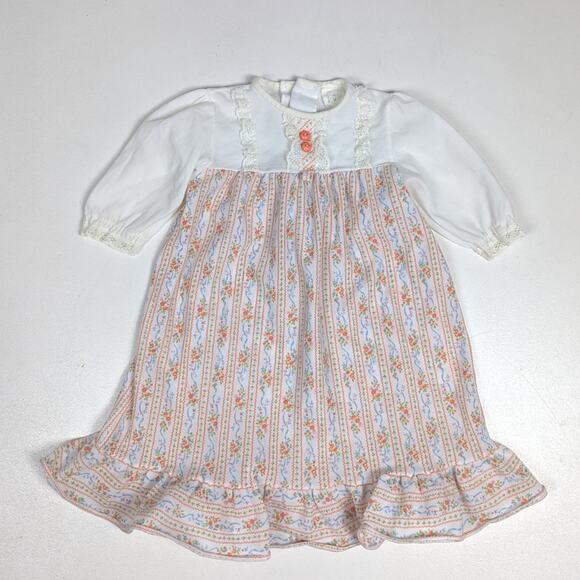 Vtg I-C Nightgown Baby Girls Sz 18m Flannel 70s Floral Cottage Core Boho - Picture 1 of 4